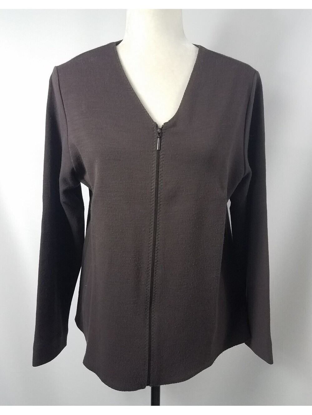Eileen Fisher Brown Wool Viscose Zippered Sweater Medium
